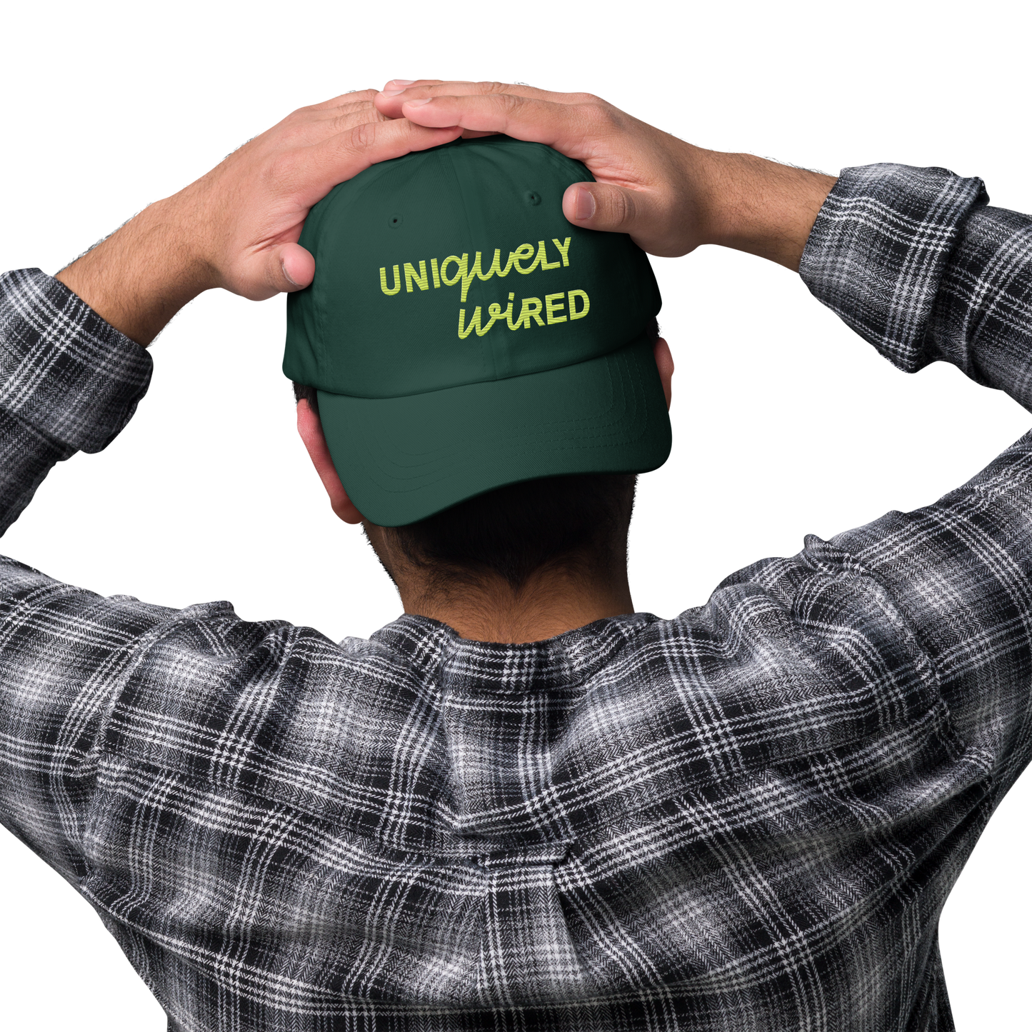 Uniquely Wired Dad Hat - Lime embroidery
