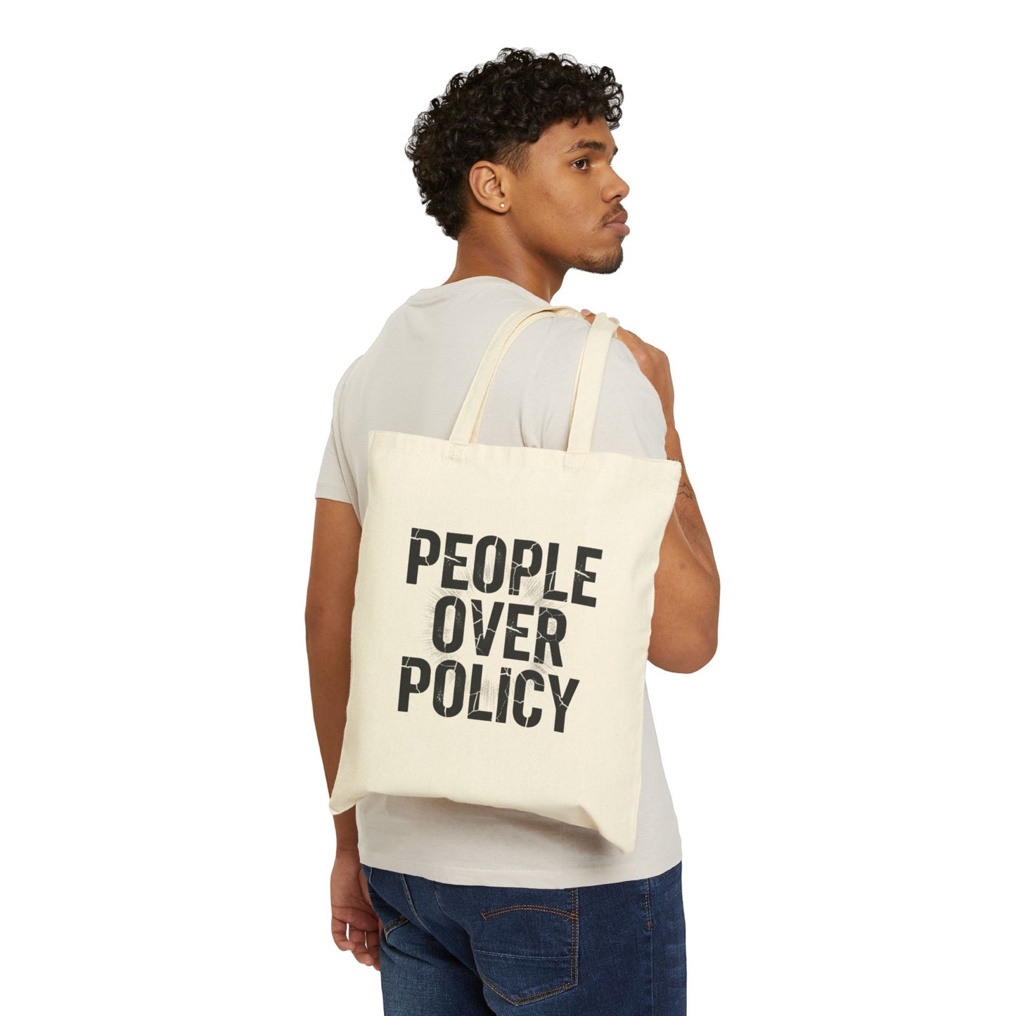 PEOPLE OVER POLICY COTTON CANVAS TOTE BAG