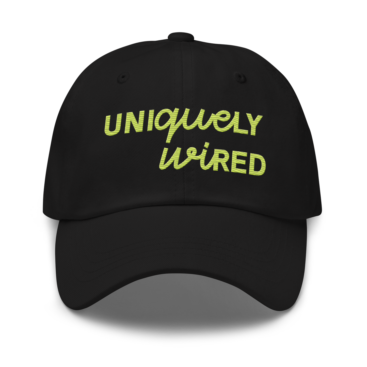 Uniquely Wired Dad Hat - Lime embroidery