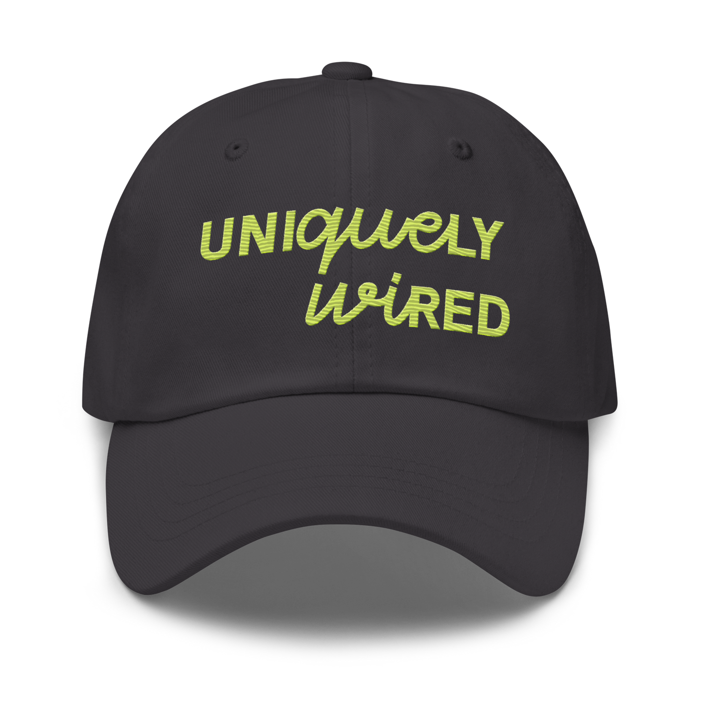 Uniquely Wired Dad Hat - Lime embroidery
