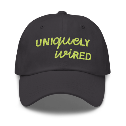 Uniquely Wired Dad Hat - Lime embroidery