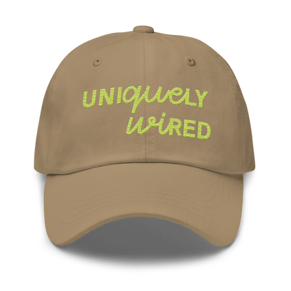 Uniquely Wired Dad Hat - Lime embroidery