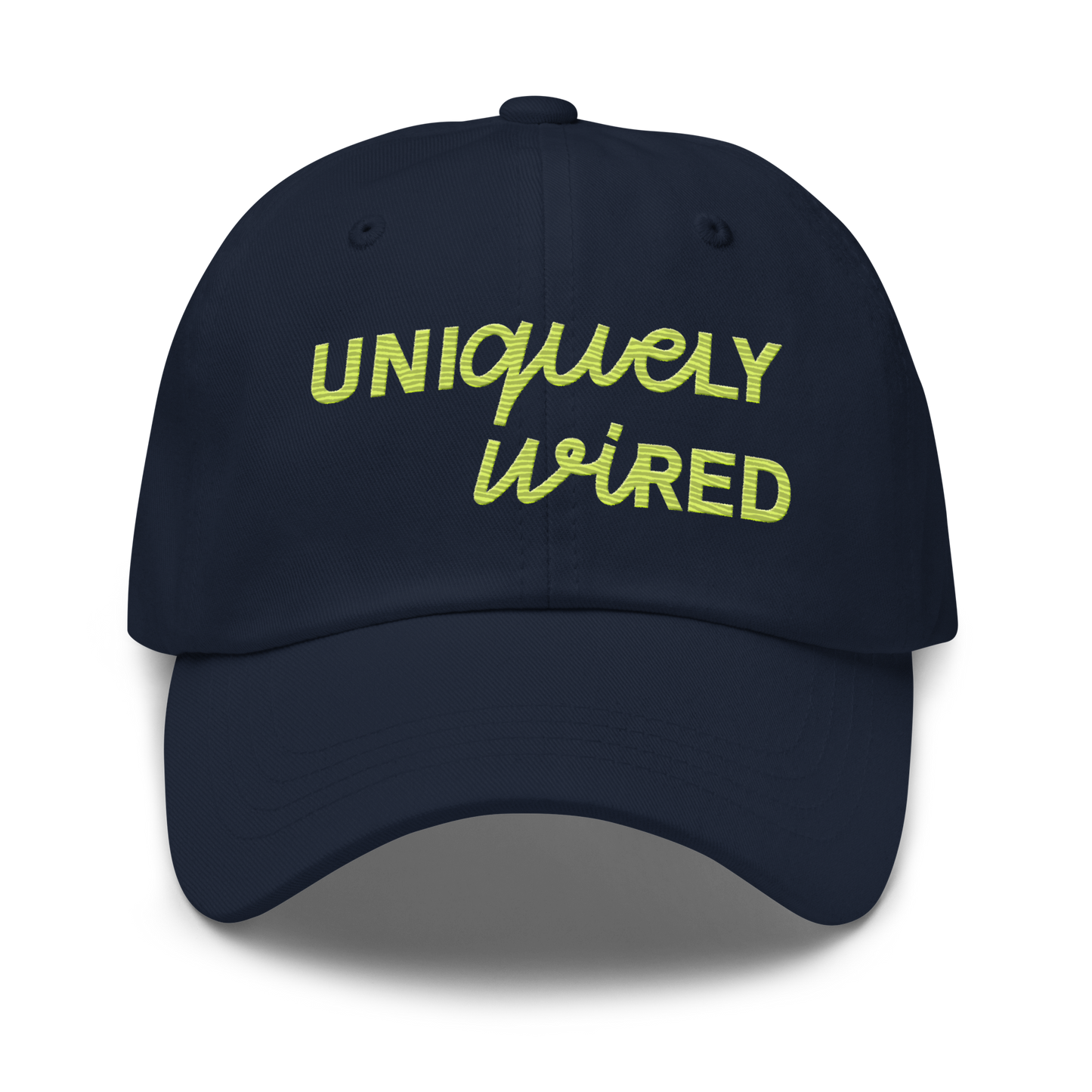Uniquely Wired Dad Hat - Lime embroidery