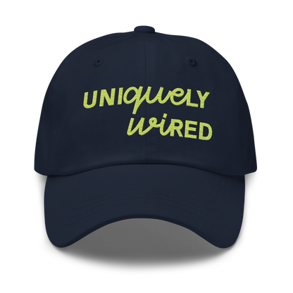 Uniquely Wired Dad Hat - Lime embroidery