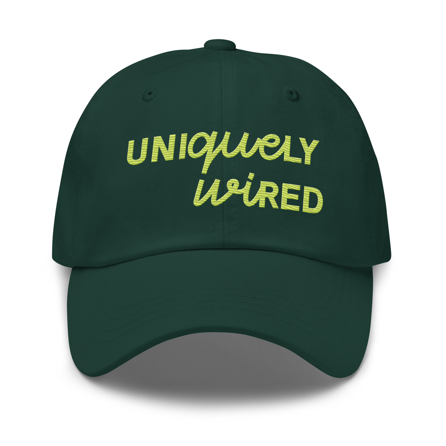 Uniquely Wired Dad Hat - Lime embroidery