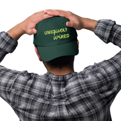 Uniquely Wired Dad Hat - Lime embroidery